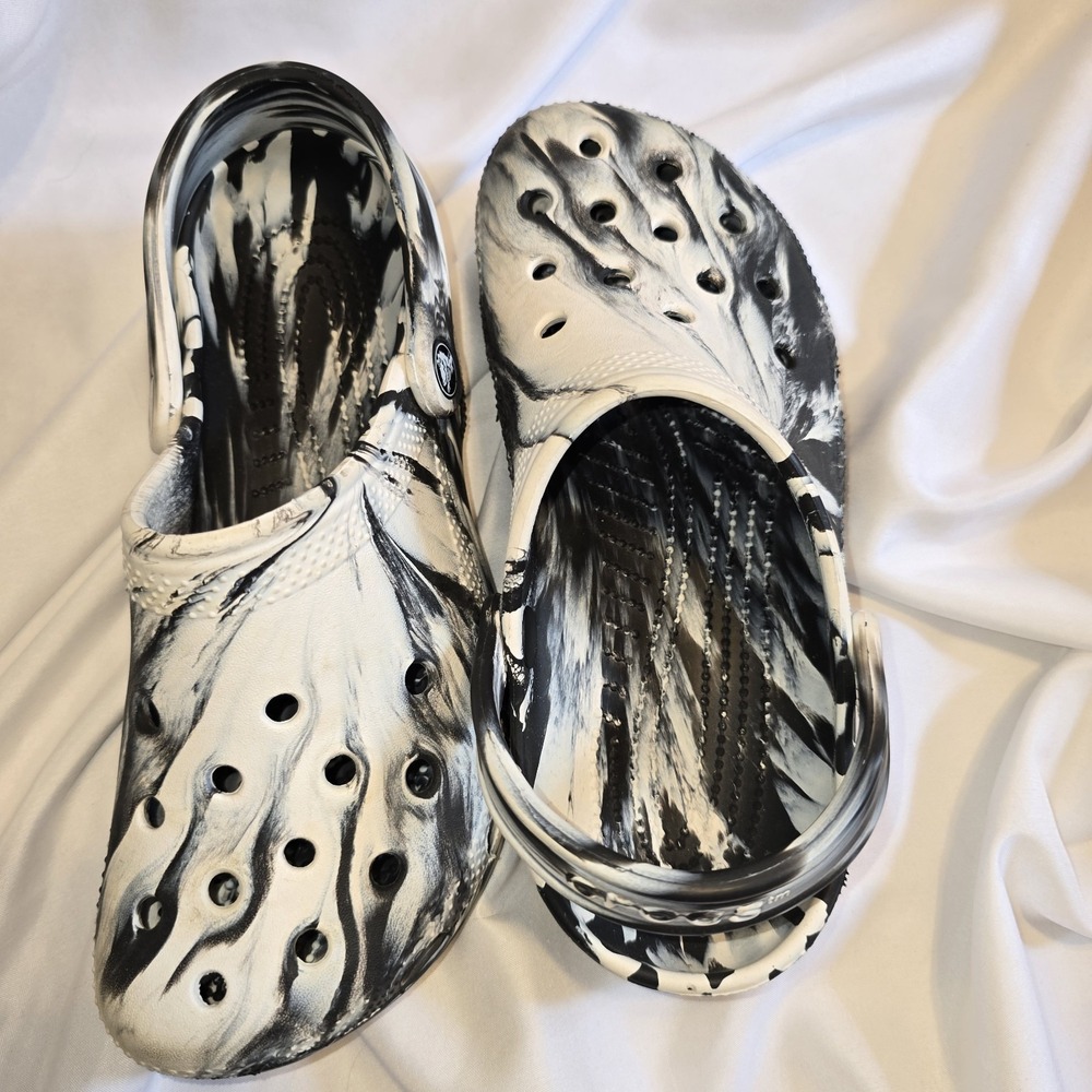 Crocs Classic Clog Slip-On "Marbled White Black" Women's 8 Men's 6